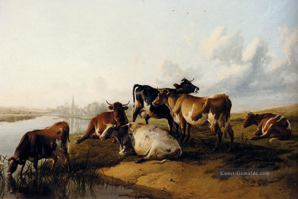 Die Kirche Meadows Bauernhof Tiere Rinder Thomas Sidney Cooper Ölgemälde